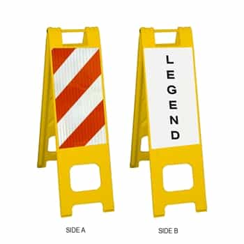 Narrowcade Yellow - 12" x 24" Diamond Grade Striped Sheeting (side A)
12" x 24" Diamond Grade Sign Legend (side B)