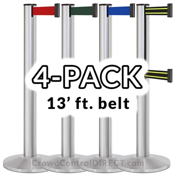 Beltrac 3100DL ADA Compliant 13' ft. Double-Belt Stanchion, 14" Sloped Base, 4-Pack