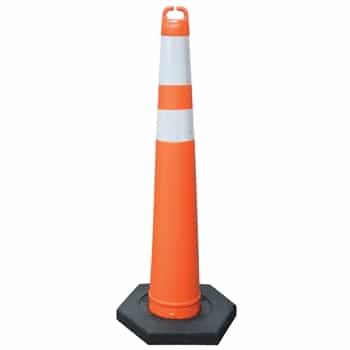 42" Orange Cone with two Silver Collars, 6" top tier, 4" next tier