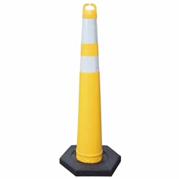 42" Yellow Cone with two Silver Collars, 6" top tier, 4" next tier