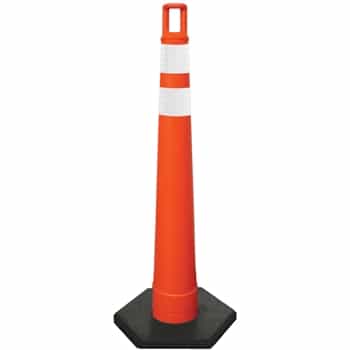 Orange cone with two stripes of high intensity prismatic sheeting