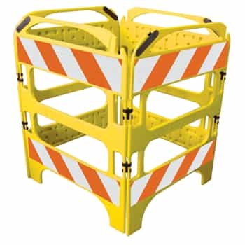 Safegate Manhole Guard, with four sections, sheeted with Engineer grade striped sheeting on each section