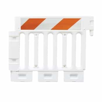 Strongwall ADA White Pedestrian Barricade with high intensity prismatic striped sheeting on two sides -