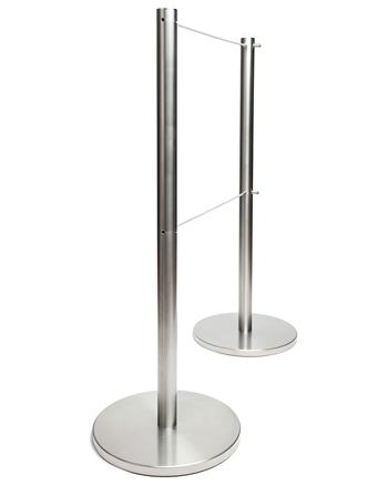 "Q-Cord" Museum Stanchion with Retractable 7' Cord, Stainless Steel, 39" H
