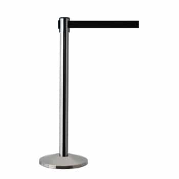 QueueWay Retractable Belt Stanchion,  Polished Stainless Post, BLACK 7.5' ft. Belt