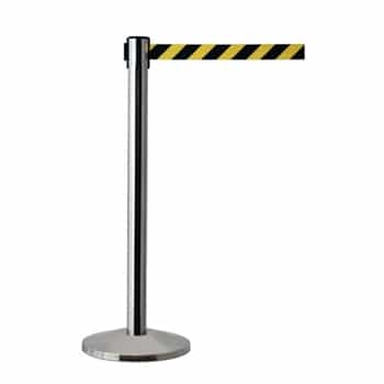 QueueWay Retractable Belt Stanchion,  Satin Stainless Post, BLACK/YELLOW 7.5' ft. Belt