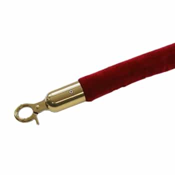 QueueWay Red Velour Rope, 8' ft., Polished Brass Ends