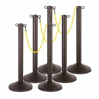 Kit: ChainBoss Indoor/Outdoor 3" molded stanchion with black post, fillable base and 10' of 2" Yellow plastic Chain (6PACK)