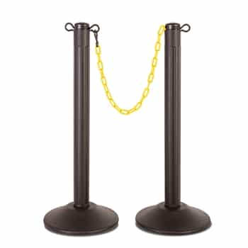 ChainBoss Indoor/Outdoor 3" molded stanchion with black post, 15lb. Duracast pre-filled base and 10' of 2" Yellow plastic Chain (2 pack)