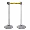 Premium Retractable Belt Stanchion - Silver powder coated steel post with 15lb base & 7.5' "Caution - Do Not Enter" belt (2 pack)