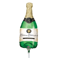 14 inch Champagne BOTTLE shaped mini foil balloon. By Anargram