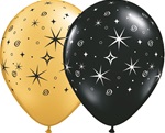 Sparkles and Swirls GOLD and BLACK Latex Balloon