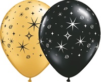 Sparkles and Swirls GOLD and BLACK Latex Balloon