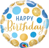 Birthday Blue & Gold Dots Balloon