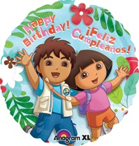 18 inch Dora & Diego Happy Birthday Round foil balloon
