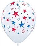 11 inch Qualatex White with Red & Blue Star Print