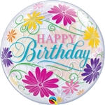 22 inch BUBBLES Happy Birthday Flowers & Filigree