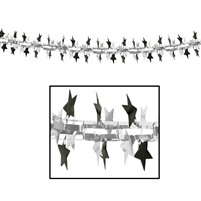 12 inch x 9 foot BLACK & SILVER Metallic Star Garland