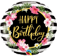 18 inch Happy Birthday Hibiscus Stripes  foil balloon