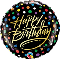 18 inch Happy Birthday Gold Script & Dots foil balloon