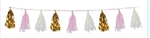 9 3/4 inch x 8 foot Gold Metallic, White Tissue, & Pink Tissue Tassel Garland