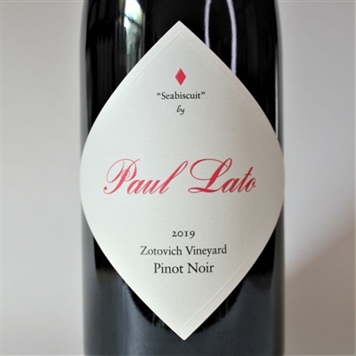 750ml bottle of 2019 Paul Lato Seabiscuit Pinot Noir from the Zotovich Vineyard in the Sta. Rita Hills AVA of Santa Barbara County California