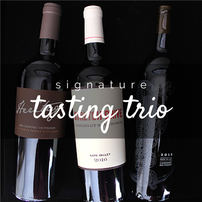 Three 750ml bottles of wine for $98 on the Signature Tasting Trio including Browne Family Heritage, Lucky Rock Wine Co., and Post Parade Stretch Drive Cabernet Sauvignon.