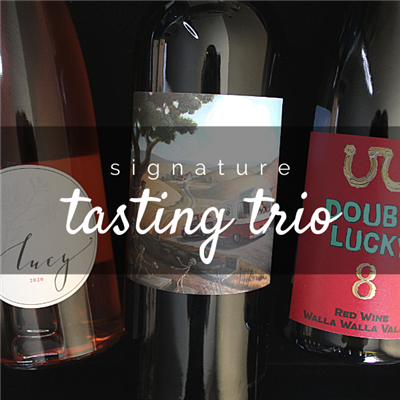 Three 750ml bottles of wine for $98 on the Signature Tasting Trio including Pisoni Family Lucy Rose, Behrens Family Road Les Travelled VI Red Blend, and Double Lucky 8 Red Blend