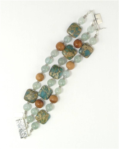 Made In Hawaii, Aqua Terra Treasure Bracelet I, Aqua Terra Jasper, African Jade, Koa hardwood and Sterling Silver