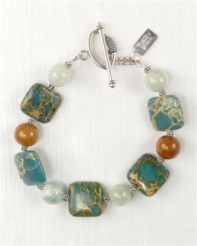 Made in Hawaii, Aqua Terra Treasure Bracelet II Aqua Terra Jasper, African Jade, Koa hardwood, Sterling Silver