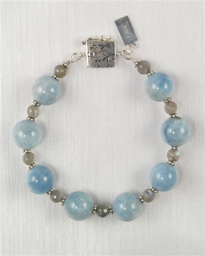 Made On Kauai Island By Thresh, Beautiful Waters Bracelet, Aquamarine, Labradorite, Sterling Silver