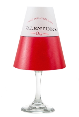 Happy Valentine's Day pattern translucent paper white wine glass shades.  Available in red.  Made in the USA.