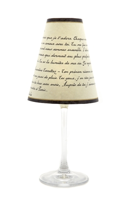 Love Poem translucent paper white wine glass shades by di Potter.  Red wine glass size also available.  Made in the USA