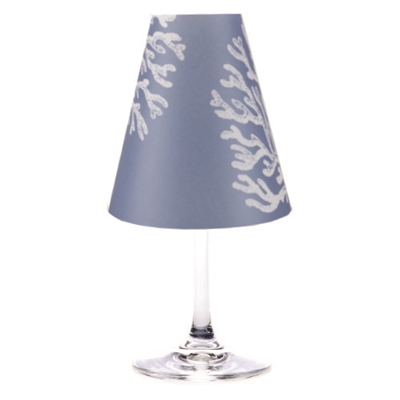 Reef translucent paper White Wine Glass Shades by di Potter. Available in fog gray, sea blue and whitewash.  Made in the USA.  For use with flameless tea lights.