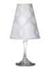 Scroll pattern translucent paper white wine glass shades.  Available in silver glitter and gold.  Made in the USA.