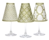 Coordinating fret, circle, and diamond pattern paper white wine glass shades. Available in isle blue, fiesta orange and oasis green.  Made in the USA.