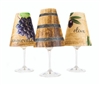 Wine Tasting Tuscany Red Wine Glass Shades Set of 6 - di Potter wood background sangiovese grapes and oak barrel pattern place on a wine glass with a flameless tea light