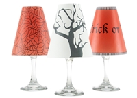 Halloween Trick or Treat White Wine Glass Shades - Set of 6 by di Potter tree spider web orange white black vellum paper wine glass and flameless tea lights