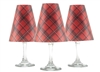 Holiday Plaid translucent paper white wine glass shades by di Potter.  6 plaid pattern shades.  Made in the USA.  Christmas and Holiday shade.