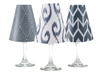 Coordinating Ikat brick, swirl and diamond paper white wine glass shades. Available in Bahama Blue, Aqua, Rose and Midnight Blue  Made in the USA.