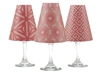 Set of 6 coordinating key, kaleidoscope and classic pattern translucent paper white wine glass shades by di Potter.  Made in the USA.