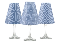 Set of 6 coordinating key, kaleidoscope and classic pattern translucent paper white wine glass shades by di Potter.  Made in the USA.