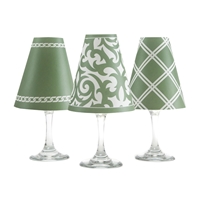 Santa Barbara White Wine Glass Shades  Set of 6 by di Potter. Coral Olive Green Ginger Jar pattern chain pattern link double lines paper vellum new collection for use with wine glasses and flameless tea lights