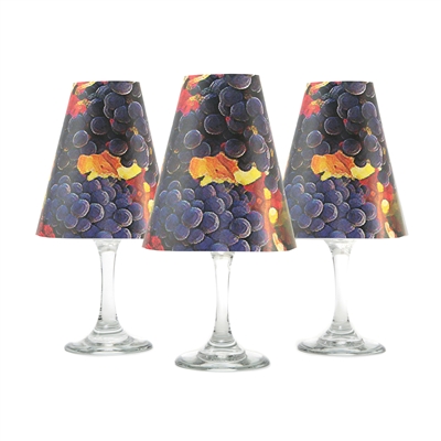 Set of 6 coordinating harvest grape leaf pattern translucent paper white wine glass shades.    Made in the USA,