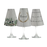 White Oak Harvest White Wine Glass Shades  Set of 6 by di Potter. Great for a wine tasting party. Harvest design pattern paper vellum new collection for use with wine glasses and flameless tea lights