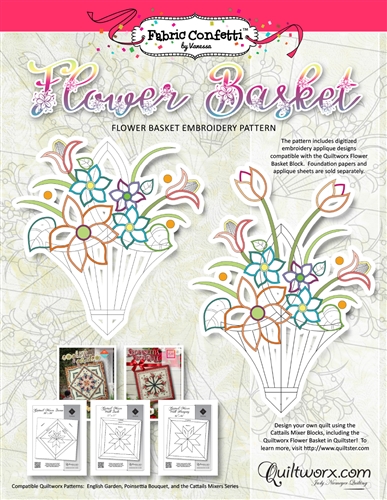 Flower Basket Embroidery Pattern - Digital Download