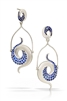 Double Galaxy Earring are true art-to-wear. Hand crafted with pave set Lab Created Blue Sapphire Gemstones in Argentium Silver these designer chandelier Earrings are as unique as you are. By Martha Seely