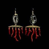 These Chandelier Earrings feature 22k gold detailed Agate Geodes and vintage polished Italian Red Coral branches. Large but lightweight, these highly limited edition earrings are a true jewel in our Resort Collection. 14k gold filled ear wire