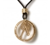 The symbol of the Pendant Necklace is Tuum's reinterpretation of the Angel.
The Angelo Necklace depicts a stylized Angel and "letter A" at the same time. The "Guardian Angel" prayer is in Latin relief on the Ring protecting the symbol. Gold pltd sterling