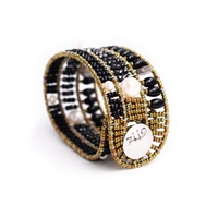 From Ziio's Fenice Collection - this Cuff Bracelet features a medley of Black Gemstones. Blue Onyx, Tourmaline & Spinel Gemstones are accented with White Pearls in this linear design. Made with Murano Glass Beads on Stainless Steel Wire. made in Italy